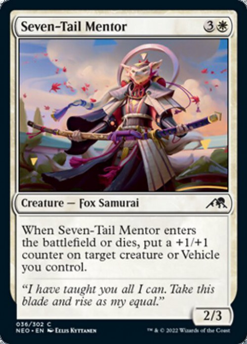MtG Trading Card Game Kamigawa Neon Dynasty Common FOIL Seven-Tail Mentor #36、ToyWiz、kayou