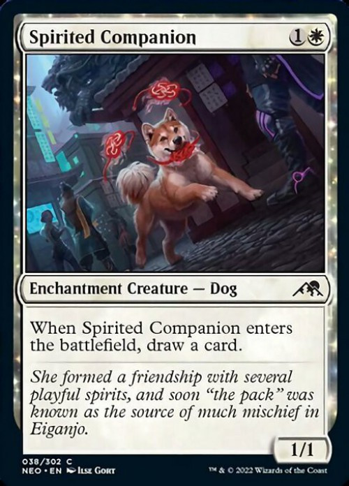 MtG Trading Card Game Kamigawa Neon Dynasty Common FOIL Spirited Companion #38、ToyWiz、kayou