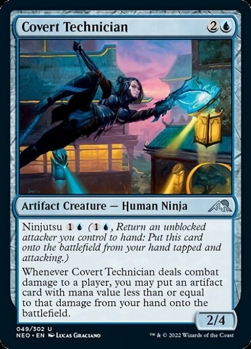 MtG Trading Card Game Kamigawa Neon Dynasty Uncommon FOIL Covert Technician #49、ToyWiz、kayou