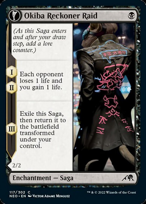 MtG Trading Card Game Kamigawa Neon Dynasty Common FOIL Okiba Reckoner Raid // Nezumi Road Captain #117、ToyWiz、kayou