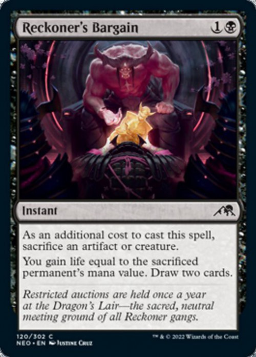 MtG Trading Card Game Kamigawa Neon Dynasty Common FOIL Reckoner's Bargain #120、ToyWiz、kayou
