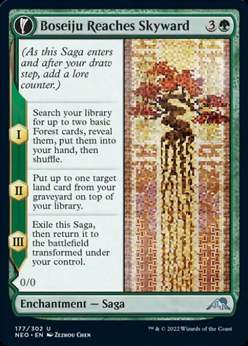 MtG Trading Card Game Kamigawa Neon Dynasty Uncommon FOIL Boseiju Reaches Skyward // Branch of Boseiju #177、ToyWiz、kayou
