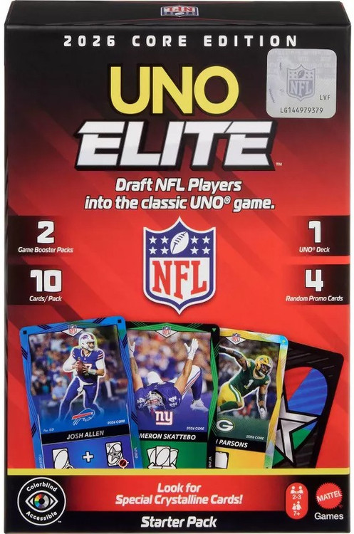 UNO Elite NFL 2026 Core Edition Football Starter Pack 2 Booster Packs, 1 UNO Deck & 4 Promo Cards、ToyWiz、kayou