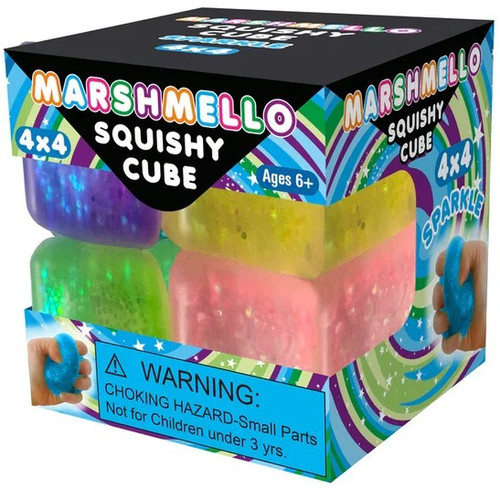 Marshmello Sparkle Squishy Cube 1-Inch Squeeze Toy 4-Pack、ToyWiz、kayou