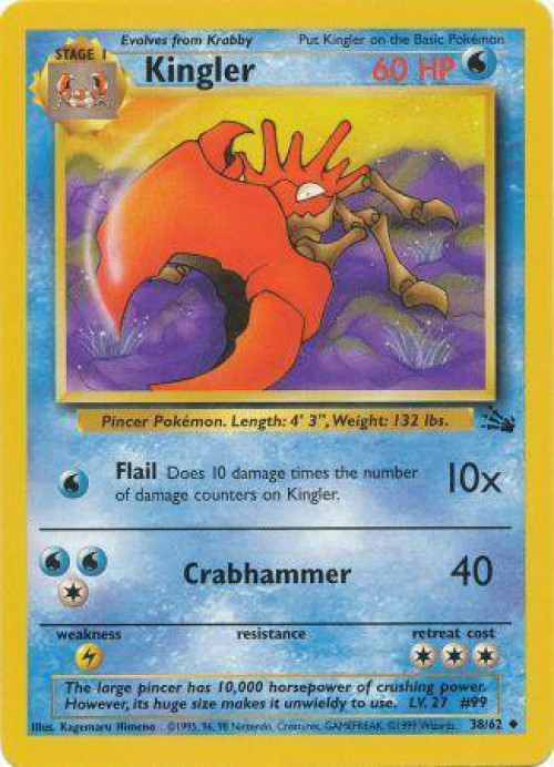 Pokemon Fossil Uncommon Kingler #38 Moderately Played、ToyWiz、kayou
