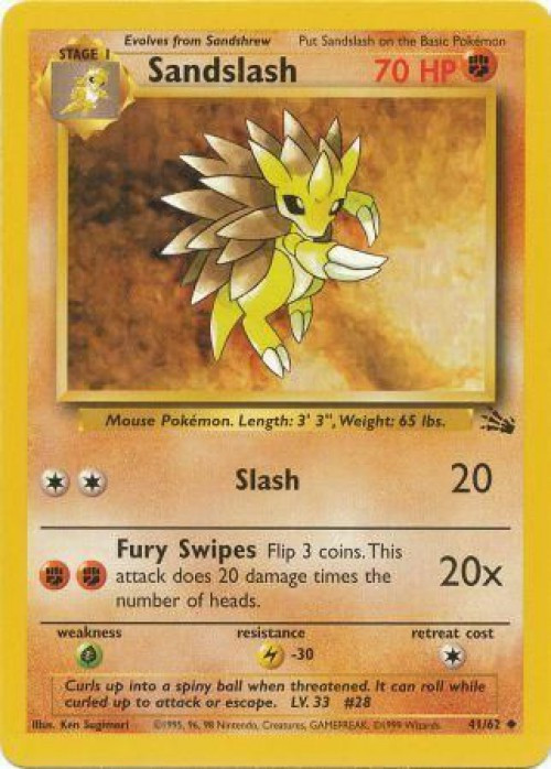 Pokemon Fossil Uncommon Sandslash #41 Lightly Played Moderately Played、ToyWiz、kayou