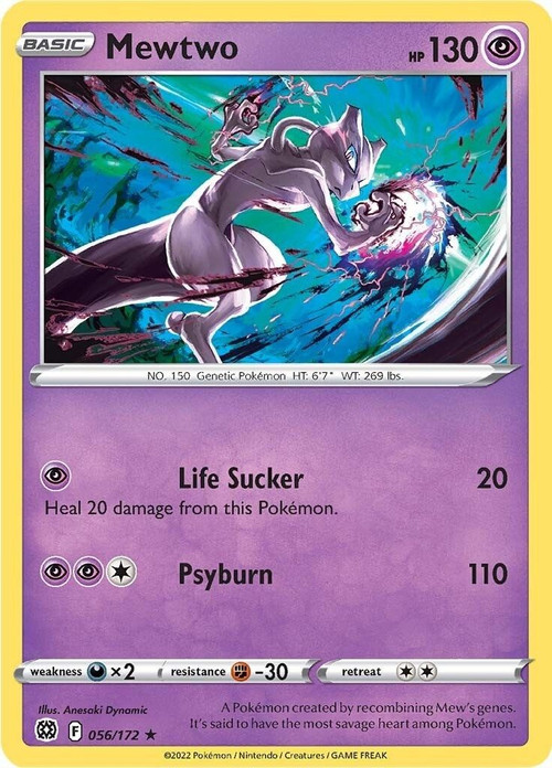 Pokemon Trading Card Game Sword & Shield Brilliant Stars Rare Mewtwo #56 Reverse Holo、ToyWiz、kayou
