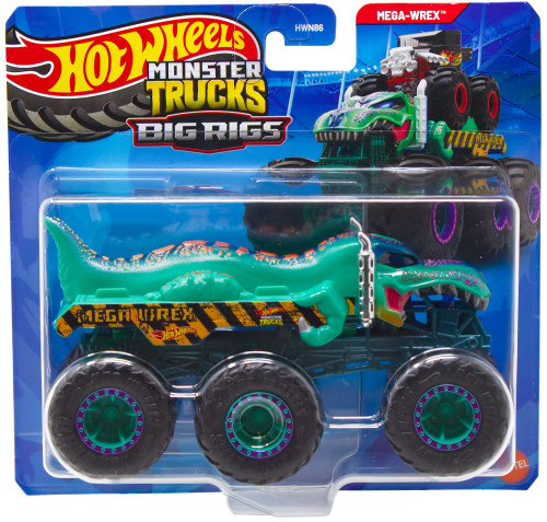Hot Wheels Monster Trucks Big Rigs Mega-Wrex Diecast Car Green & Blue、ToyWiz、kayou