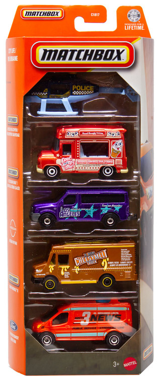 Matchbox City Life Diecast Vehicle 5-Pack Rescue Helicpoter, Ice Cream King, Nissan NV Van, Chow Mobile II & '14 Ford Transit News Van、ToyWiz、kayou