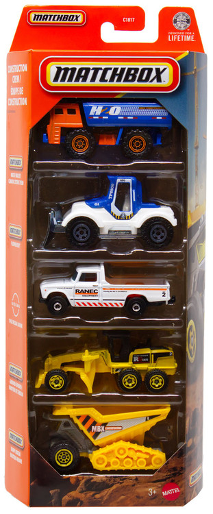 Matchbox Construction Crew Diecast Vehicle 5-Pack Water Hauler, Plowverizer, '62 Nissan Junior, Ground Grinder & Dump Dozer、ToyWiz、kayou