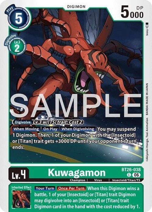 Digimon Trading Card Game Timeless Bonds Common Kuwagamon BT26-038、ToyWiz、kayou