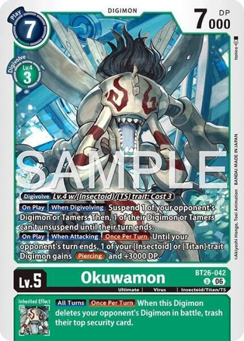 Digimon Trading Card Game Timeless Bonds Uncommon Okuwamon BT26-042、ToyWiz、kayou