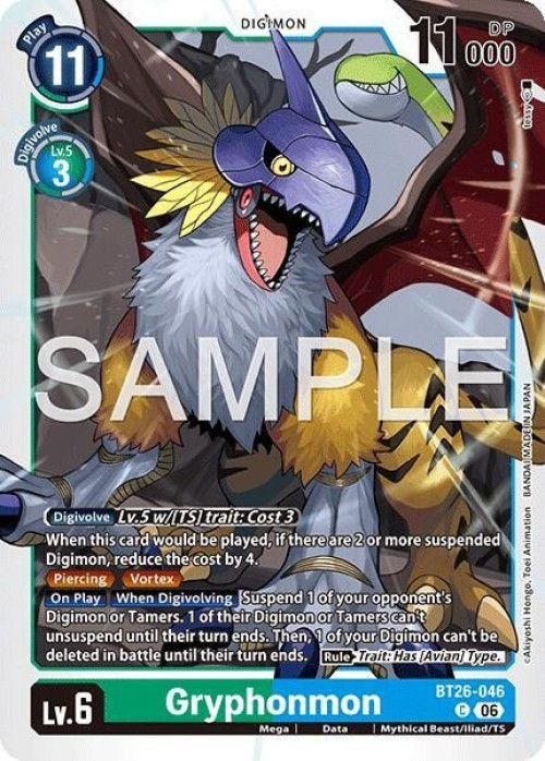 Digimon Trading Card Game Timeless Bonds Common Gryphonmon BT26-046、ToyWiz、kayou