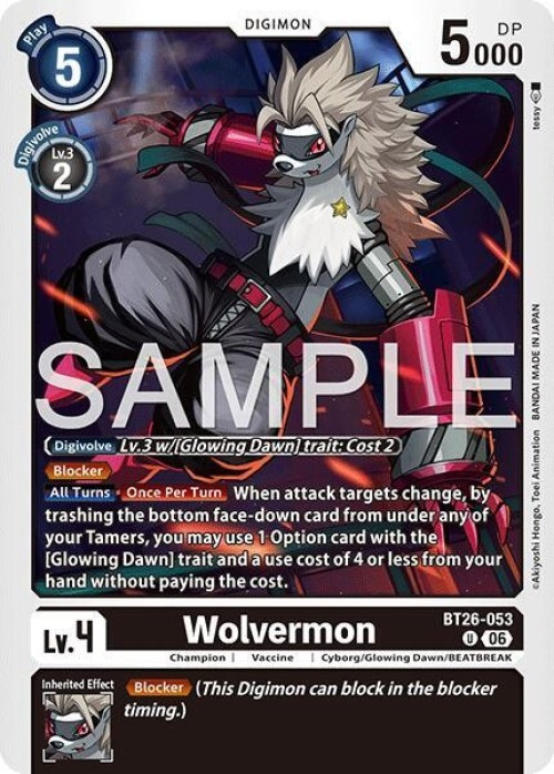 Digimon Trading Card Game Timeless Bonds Uncommon Wolvermon BT26-053、ToyWiz、kayou