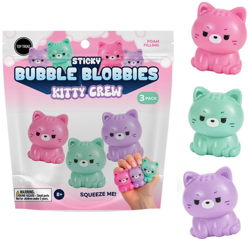 Sticky Bubble Blobbies Kitty Crew Squish Toy 3-Pack、ToyWiz、kayou