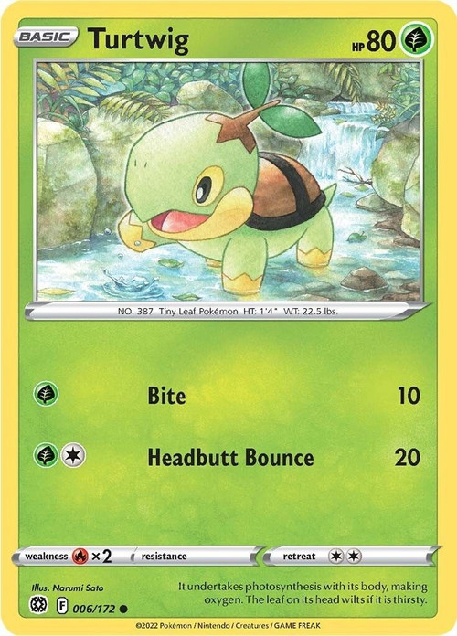 Pokemon Trading Card Game Sword & Shield Brilliant Stars Common Turtwig #6 Reverse Holo、ToyWiz、kayou