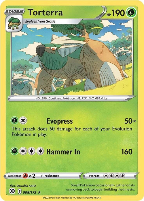Pokemon Trading Card Game Sword & Shield Brilliant Stars Holo Rare Torterra #8 Reverse Holo Lightly Played、ToyWiz、kayou
