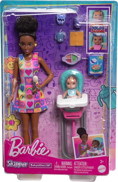 Skipper Babysitters Inc Barbie & Baby 10.5-Inch Doll & Playset with Highchair, Brunette, Damaged Package、ToyWiz、kayou