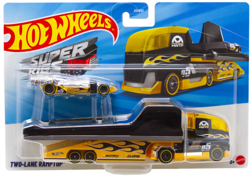 Hot Wheels Super Rigs Two-Lane Ramptop Diecast Car Yellow、ToyWiz、kayou