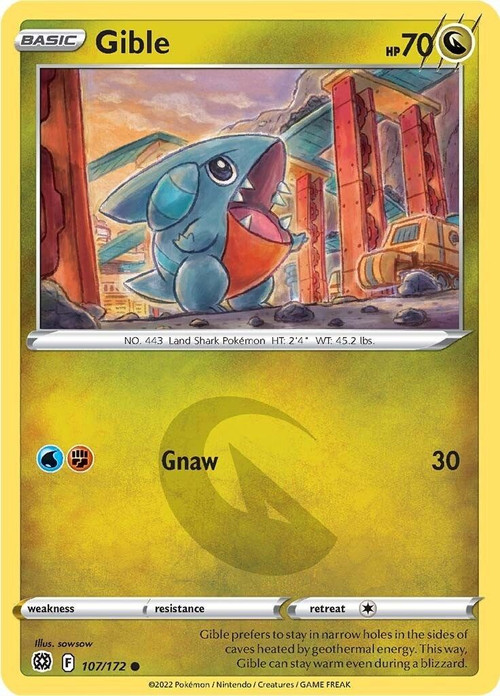 Pokemon Trading Card Game Sword & Shield Brilliant Stars Common Gible #107 Reverse Holo、ToyWiz、kayou