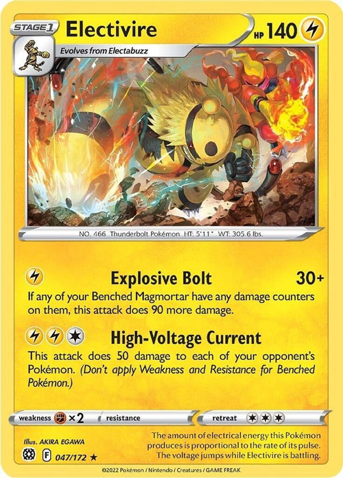 Pokemon Trading Card Game Sword & Shield Brilliant Stars Rare Electivire #47 Reverse Holo、ToyWiz、kayou
