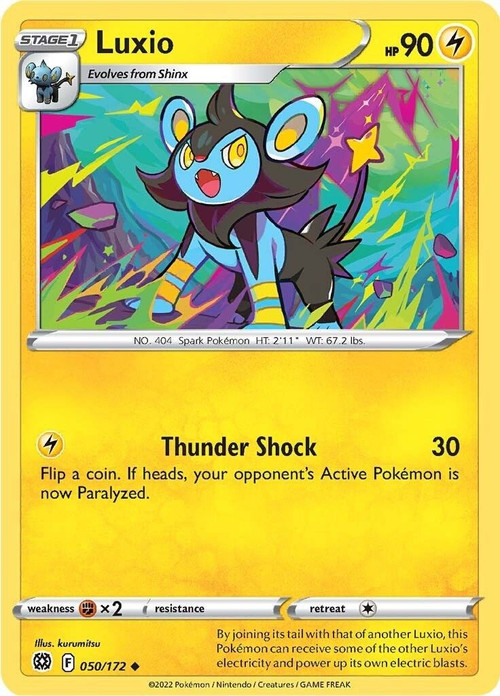 Pokemon Trading Card Game Sword & Shield Brilliant Stars Uncommon Luxio #50 Reverse Holo、ToyWiz、kayou