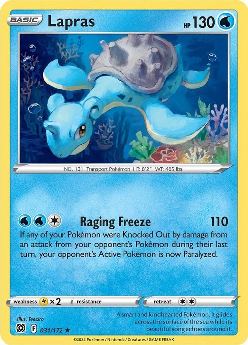 Pokemon Trading Card Game Sword & Shield Brilliant Stars Rare Lapras #31 Reverse Holo、ToyWiz、kayou