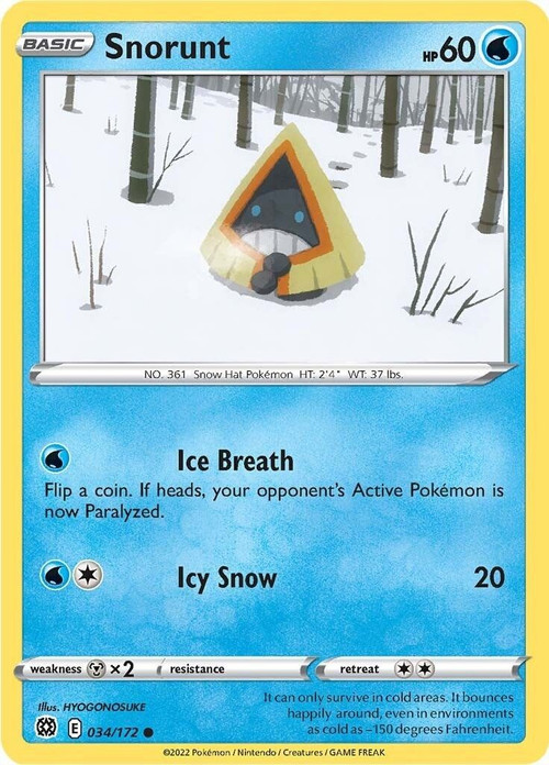 Pokemon Trading Card Game Sword & Shield Brilliant Stars Common Snorunt #34 Reverse Holo、ToyWiz、kayou