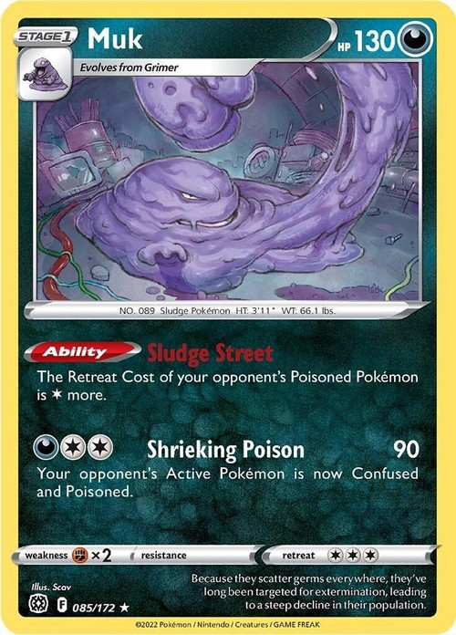 Pokemon Trading Card Game Sword & Shield Brilliant Stars Rare Muk #85 Reverse Holo、ToyWiz、kayou