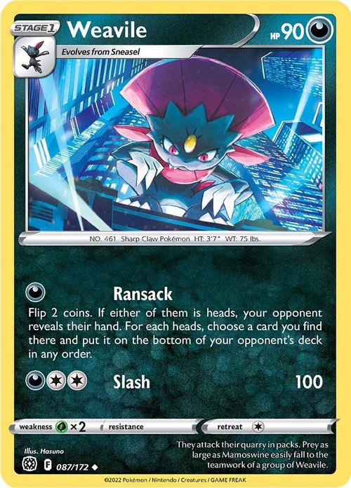Pokemon Trading Card Game Sword & Shield Brilliant Stars Uncommon Weavile #87 Reverse Holo、ToyWiz、kayou