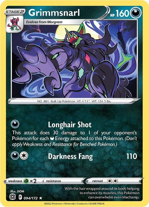 Pokemon Trading Card Game Sword & Shield Brilliant Stars Rare Grimmsnarl #94 Reverse Holo、ToyWiz、kayou