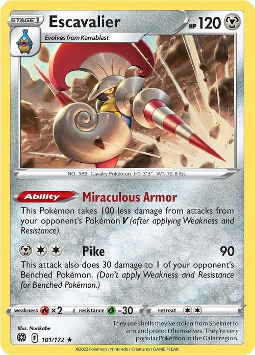 Pokemon Trading Card Game Sword & Shield Brilliant Stars Rare Escavalier #101 Reverse Holo、ToyWiz、kayou