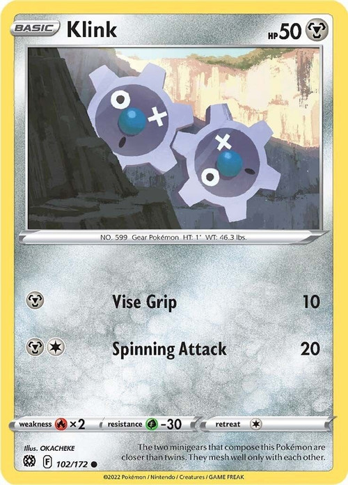 Pokemon Trading Card Game Sword & Shield Brilliant Stars Common Klink #102 Reverse Holo、ToyWiz、kayou