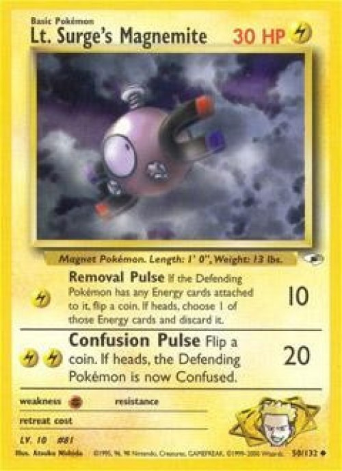Pokemon Trading Card Game Gym Heroes Uncommon Lt. Surge's Magnemite #50 Lightly Played、ToyWiz、kayou