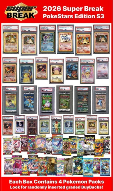 Pokemon 2026 Poke Stars Series 3 Trading Card Box 4 Pokemon Packs From 1999 to Present (Pre-Order ships November)、ToyWiz、kayou
