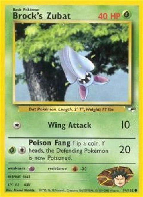 Pokemon Trading Card Game Gym Heroes Common Brock's Zubat #74 Lightly Played、ToyWiz、kayou