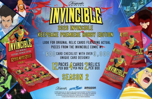 Invincible 2026 Season 2 Keepsake Premiere Trading Card HOBBY Box 12 Packs, 2 Relics (Pre-Order ships November)、ToyWiz、kayou