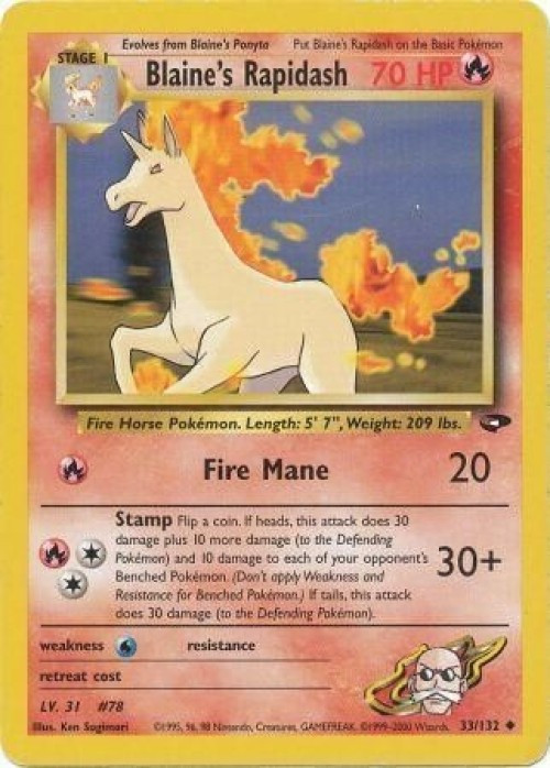 Pokemon Gym Challenge Uncommon Blaine's Rapidash #33 1st Edition Lightly Played、ToyWiz、kayou