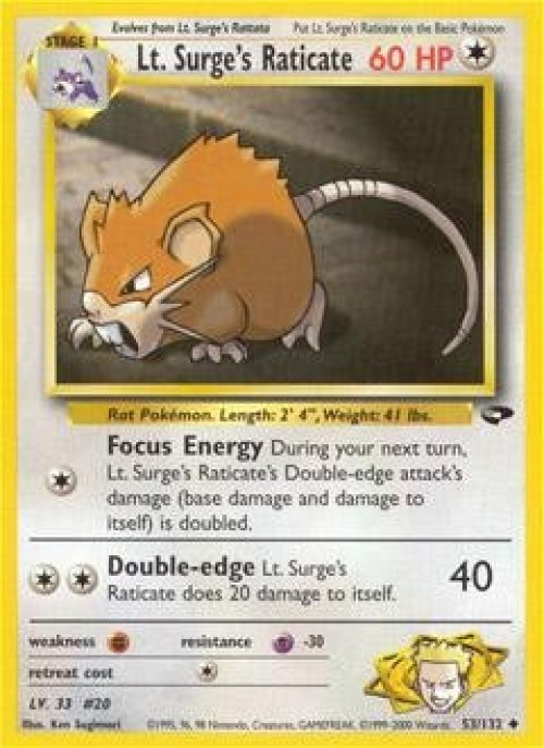 Pokemon Gym Challenge Uncommon Lt. Surge's Raticate #53 1st Edition、ToyWiz、kayou