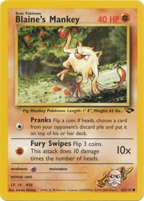 Pokemon Gym Challenge Common Blaine's Mankey #63 1st Edition、ToyWiz、kayou