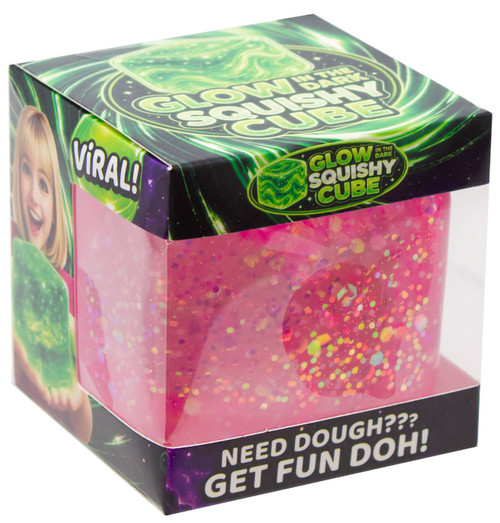 Fun Doh Glow Squishy Cube PINK Squeeze Toy、ToyWiz、kayou