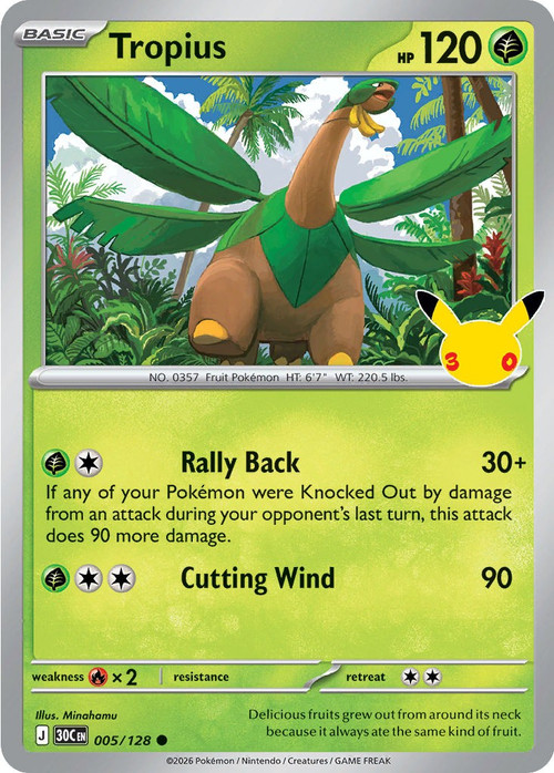 Pokemon Trading Card Game 30th Celebration Common Tropius #5、ToyWiz、kayou