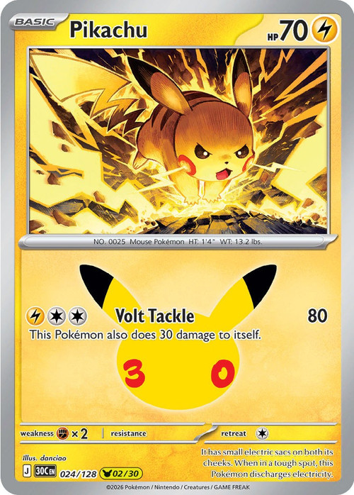 Pokemon Trading Card Game 30th Celebration Pika Rare Pikachu #24、ToyWiz、kayou