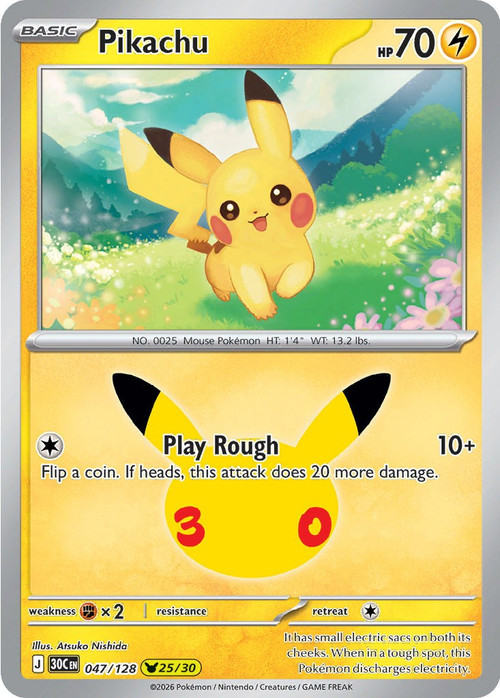 Pokemon Trading Card Game 30th Celebration Pika Rare Pikachu #47、ToyWiz、kayou