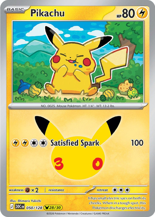 Pokemon Trading Card Game 30th Celebration Pika Rare Pikachu #50、ToyWiz、kayou