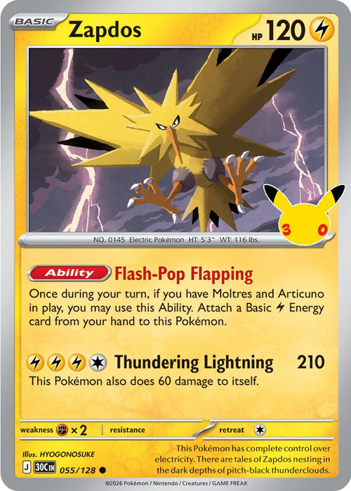 Pokemon Trading Card Game 30th Celebration Common Zapdos #55、ToyWiz、kayou
