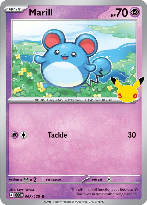 Pokemon Trading Card Game 30th Celebration Common Marill #67、ToyWiz、kayou