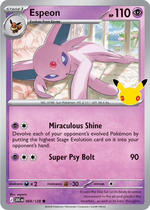 Pokemon Trading Card Game 30th Celebration Common Espeon #69、ToyWiz、kayou