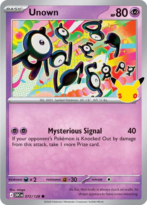 Pokemon Trading Card Game 30th Celebration Common Unown #72、ToyWiz、kayou
