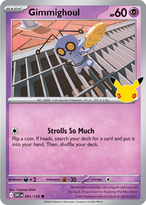 Pokemon Trading Card Game 30th Celebration Common Gimmighoul #81、ToyWiz、kayou